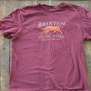 Brixton Maroon Graphic Crewneck Tee with Orange Logo